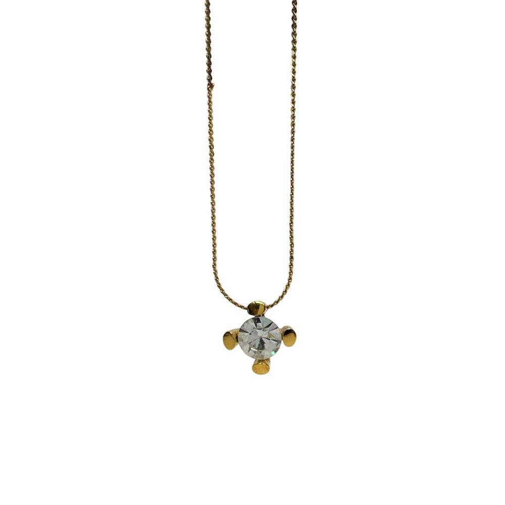 Givenchy Crystal/White Gemstone Solitaire Gold Plated Necklace (Vintage) - Picture 10 of 14
